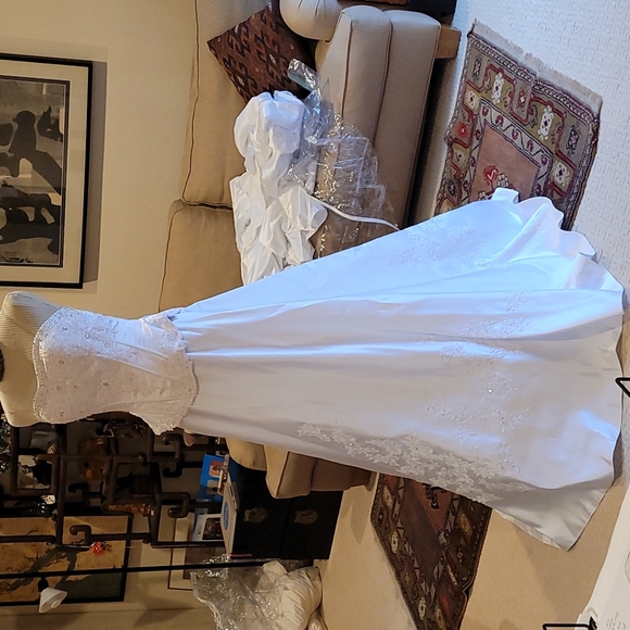 Wedding dress full chapel train 4 pcs beaded applique embroidery strapless - Picture 3 of 17